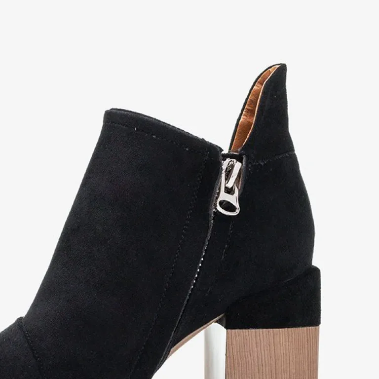 New Czarne damskie botki na słupku z wycięciami Cintura Botki Bez Ocieplenia|Botki Na Słupku