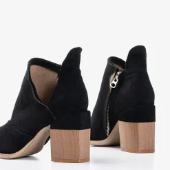 New Czarne damskie botki na słupku z wycięciami Cintura Botki Bez Ocieplenia|Botki Na Słupku