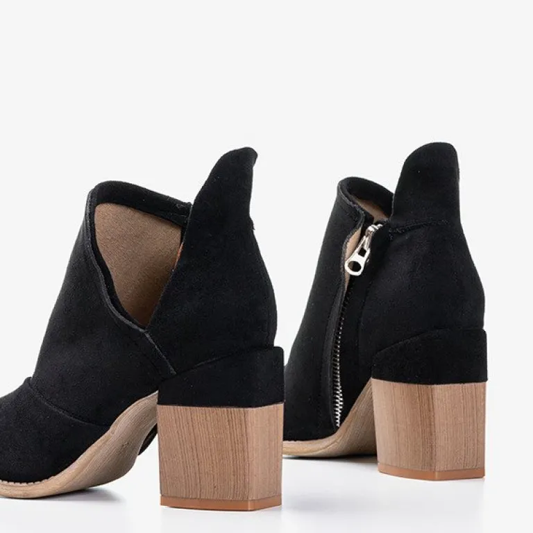 New Czarne damskie botki na słupku z wycięciami Cintura Botki Bez Ocieplenia|Botki Na Słupku