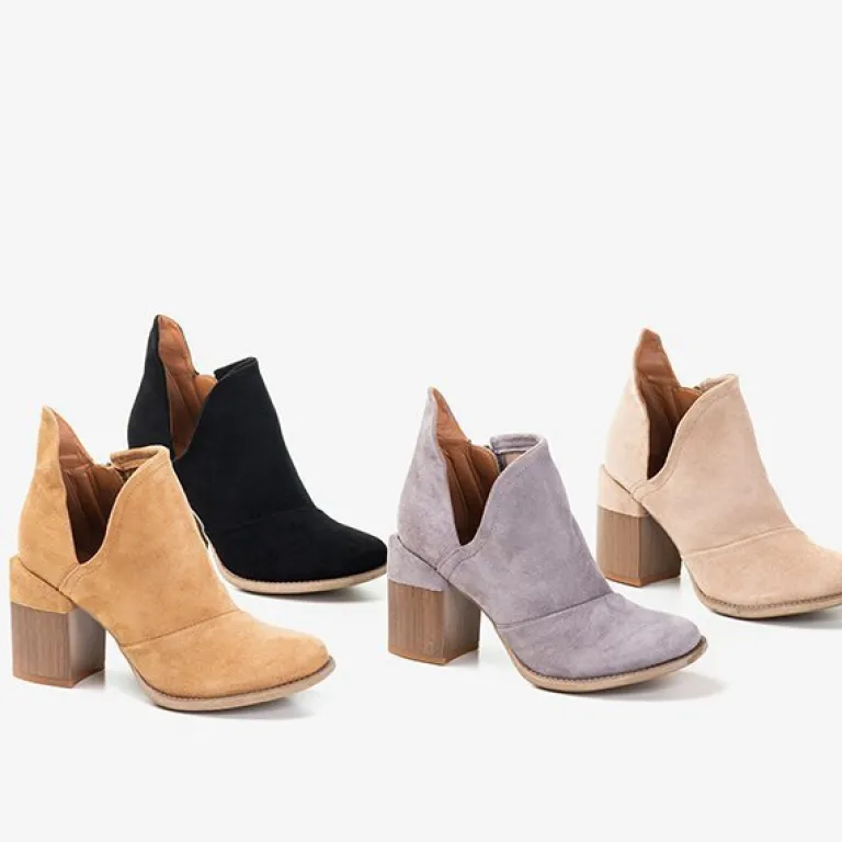 New Czarne damskie botki na słupku z wycięciami Cintura Botki Bez Ocieplenia|Botki Na Słupku