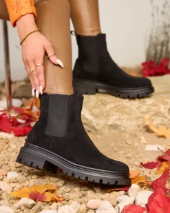 Best Czarne damskie ocieplane botki Comfy Walk Botki Z Delikatnym Ociepleniem|Botki Na Płaskim Obcasie