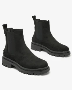 Best Czarne damskie ocieplane botki Comfy Walk Botki Z Delikatnym Ociepleniem|Botki Na Płaskim Obcasie