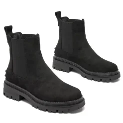 Best Czarne damskie ocieplane botki Comfy Walk Botki Z Delikatnym Ociepleniem|Botki Na Płaskim Obcasie