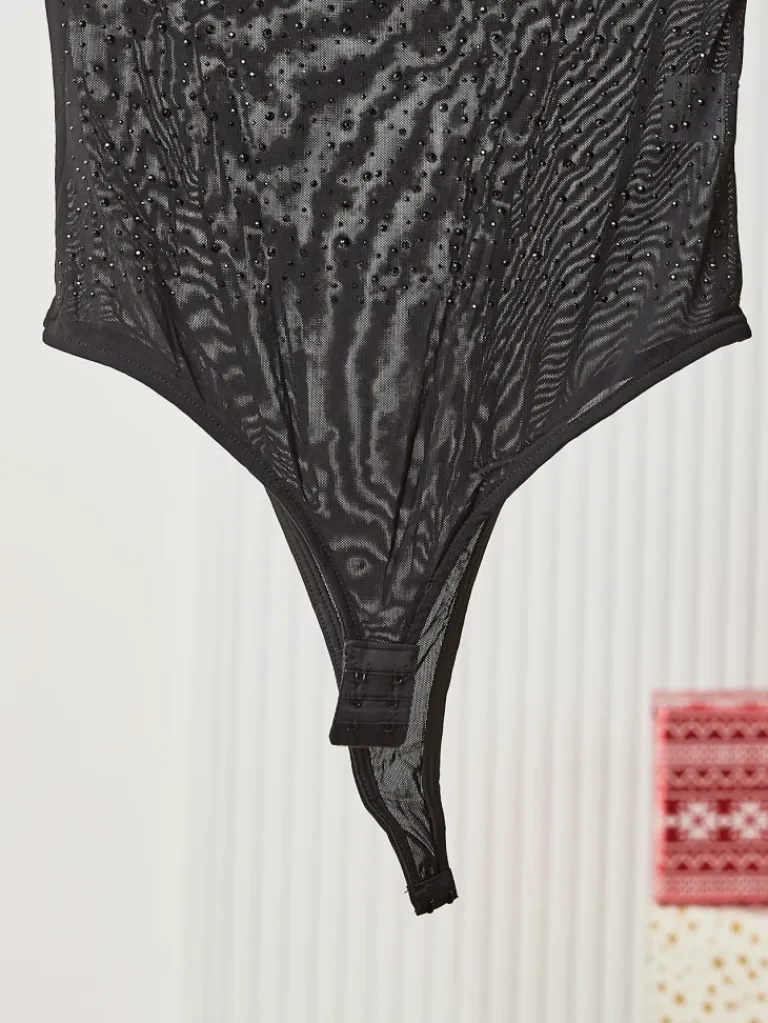 Sale Czarne damskie body z cyrkoniami Body|Bluzki / Koszule / Koszulki