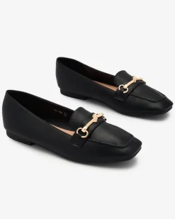 Best Czarne damskie mokasyny ze złotą ozdobą Olerika Mokasyny Na Płaskiej Podeszwie