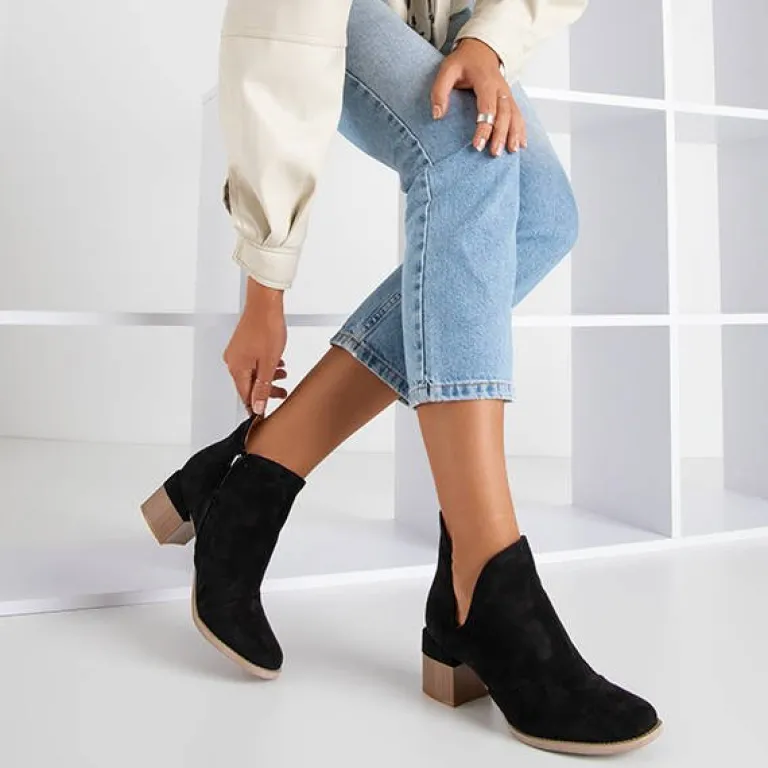 Clearance Czarne damskie botki na słupku Jeneuer Botki Bez Ocieplenia|Botki Na Słupku