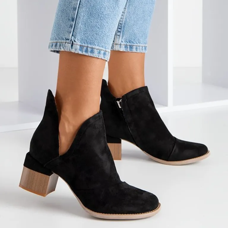 Clearance Czarne damskie botki na słupku Jeneuer Botki Bez Ocieplenia|Botki Na Słupku