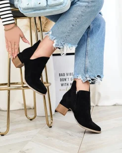 Clearance Czarne damskie botki na słupku Jeneuer Botki Bez Ocieplenia|Botki Na Słupku