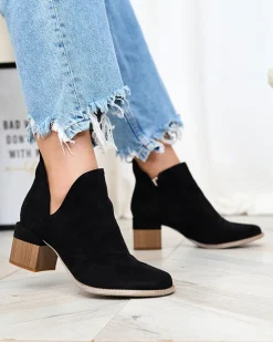 Clearance Czarne damskie botki na słupku Jeneuer Botki Bez Ocieplenia|Botki Na Słupku