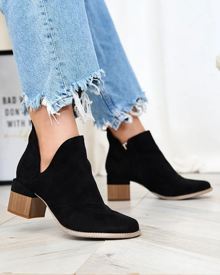 Clearance Czarne damskie botki na słupku Jeneuer Botki Bez Ocieplenia|Botki Na Słupku