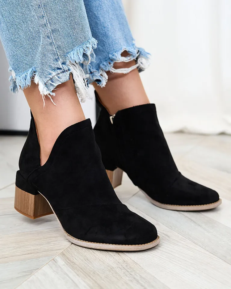 Clearance Czarne damskie botki na słupku Jeneuer Botki Bez Ocieplenia|Botki Na Słupku