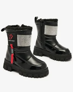 Discount Czarne dziecięce buty a'la śniegowce Fesifa Dziewczęce