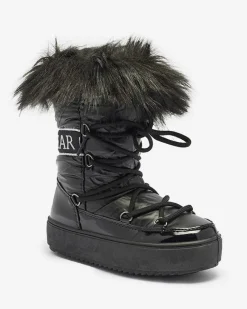 Czarne dziecięce wsuwane buty a'la śniegowce z futerkiem Asika Dziewczęce