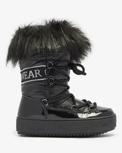 Czarne dziecięce wsuwane buty a'la śniegowce z futerkiem Asika Dziewczęce