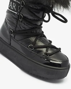 Czarne dziecięce wsuwane buty a'la śniegowce z futerkiem Asika Dziewczęce