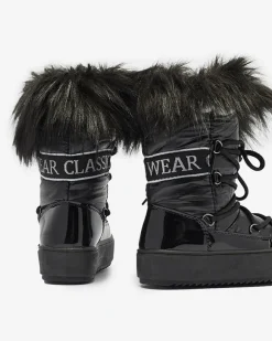 Czarne dziecięce wsuwane buty a'la śniegowce z futerkiem Asika Dziewczęce