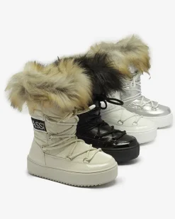 Czarne dziecięce wsuwane buty a'la śniegowce z futerkiem Asika Dziewczęce