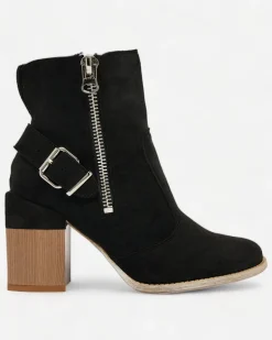 Best Czarne eko zamszowe damskie botki na słupku Acimra Botki Bez Ocieplenia|Botki Na Słupku