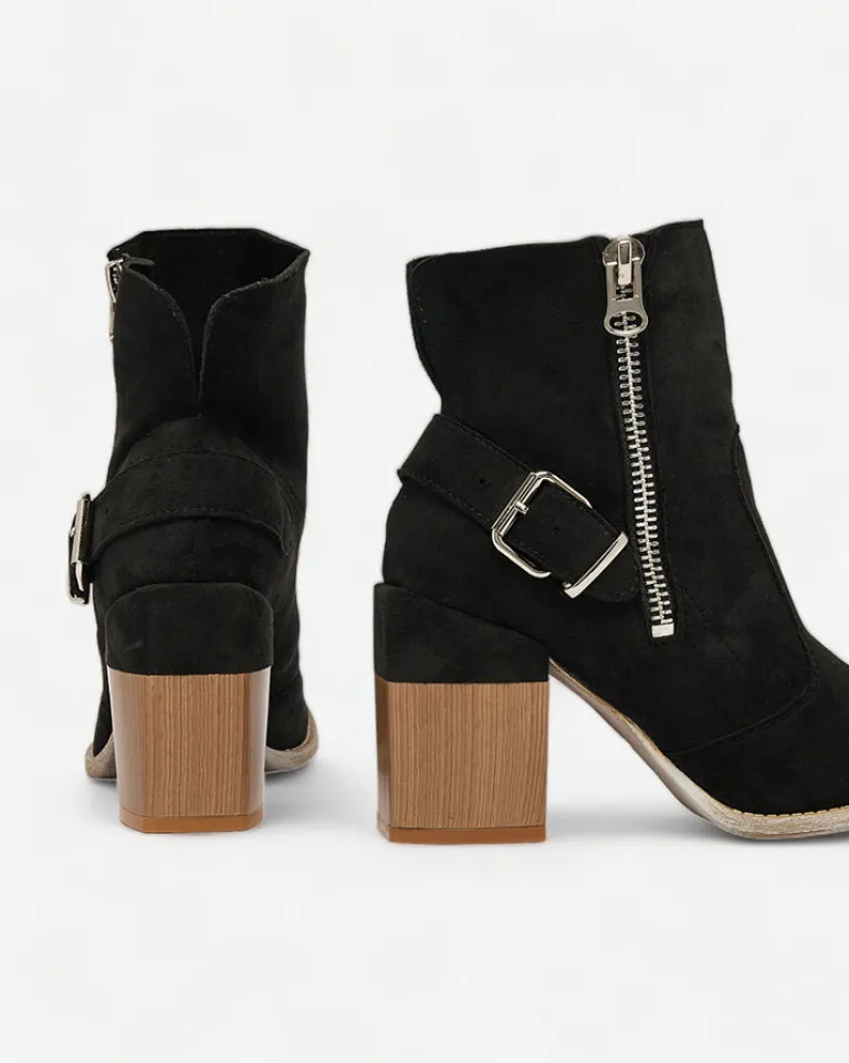 Best Czarne eko zamszowe damskie botki na słupku Acimra Botki Bez Ocieplenia|Botki Na Słupku