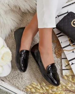 Discount Czarne mokasyny damskie z ozdobą Arbusso Półbuty|Mokasyny Na Płaskiej Podeszwie