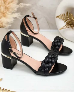 New Czarne sandały damskie na słupku Marines Buty Na Wielkie Wyjście|Sandały Na Słupku