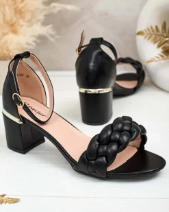 New Czarne sandały damskie na słupku Marines Buty Na Wielkie Wyjście|Sandały Na Słupku