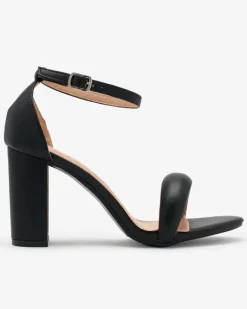 Hot Czarne Sandałki damskie na wysokim słupku Vefre Buty Na Wielkie Wyjście|Sandały Na Słupku