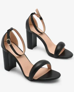 Hot Czarne Sandałki damskie na wysokim słupku Vefre Buty Na Wielkie Wyjście|Sandały Na Słupku