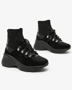 Hot Czarne sneakersy damskie z ociepleniem Aleppo Damskie Botki Z Delikatnym Ociepleniem|Botki Na Płaskim Obcasie