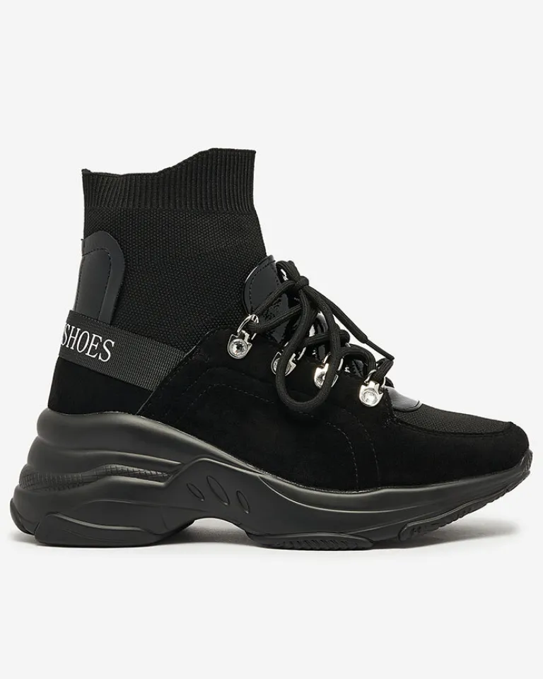 Hot Czarne sneakersy damskie z ociepleniem Aleppo Damskie Botki Z Delikatnym Ociepleniem|Botki Na Płaskim Obcasie