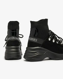 Hot Czarne sneakersy damskie z ociepleniem Aleppo Damskie Botki Z Delikatnym Ociepleniem|Botki Na Płaskim Obcasie