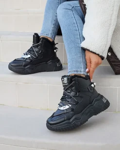 Online Czarne sneakersy z ociepleniem Pommie Damskie Śniegowce|Ocieplane