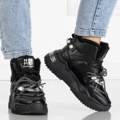 Online Czarne sneakersy z ociepleniem Pommie Damskie Śniegowce|Ocieplane