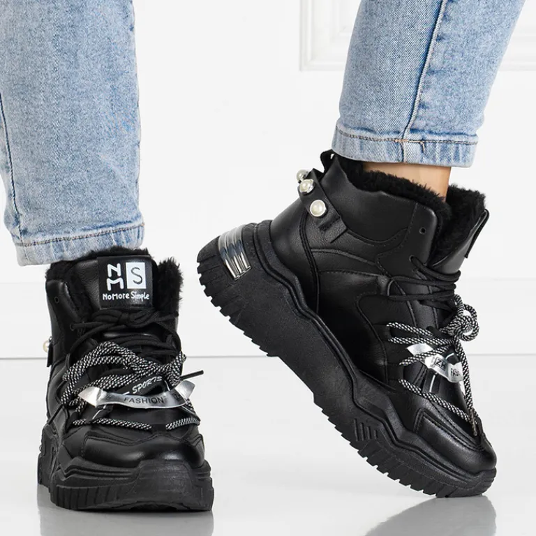 Online Czarne sneakersy z ociepleniem Pommie Damskie Śniegowce|Ocieplane