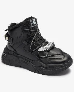 Online Czarne sneakersy z ociepleniem Pommie Damskie Śniegowce|Ocieplane