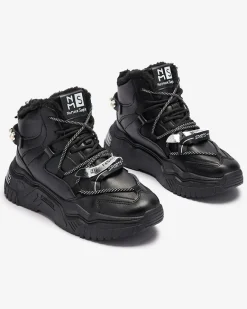 Online Czarne sneakersy z ociepleniem Pommie Damskie Śniegowce|Ocieplane