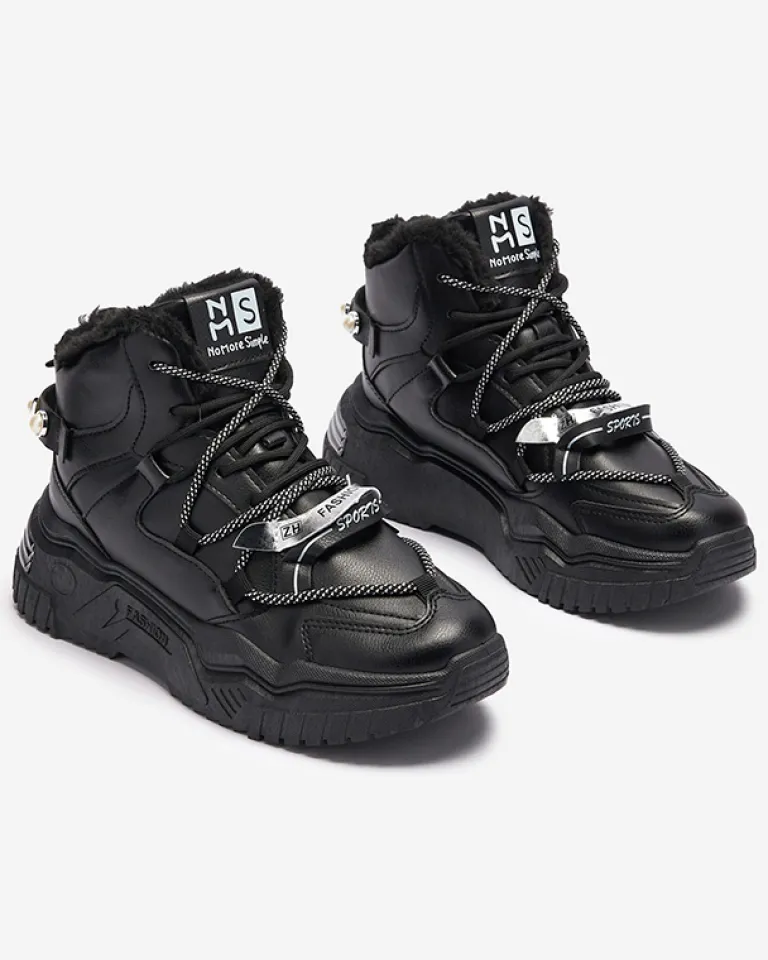 Online Czarne sneakersy z ociepleniem Pommie Damskie Śniegowce|Ocieplane