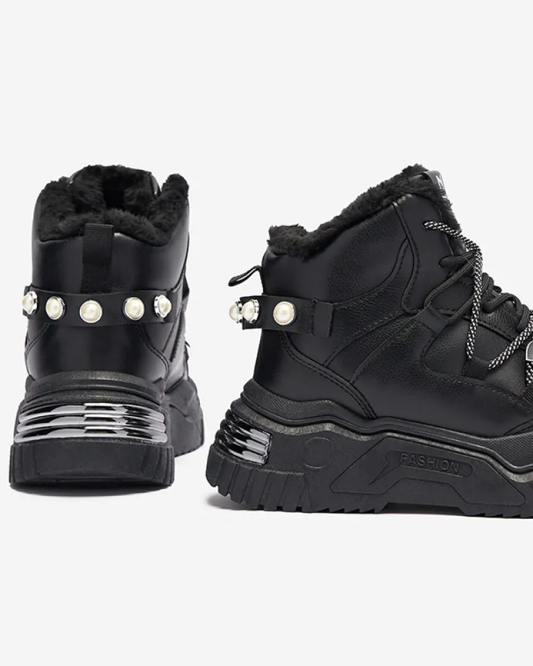 Online Czarne sneakersy z ociepleniem Pommie Damskie Śniegowce|Ocieplane