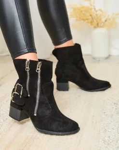 Best Czarne zdobione botki na obcasie Zerta Botki Bez Ocieplenia|Botki Na Słupku