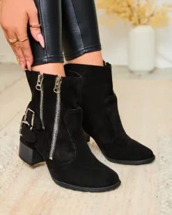 Best Czarne zdobione botki na obcasie Zerta Botki Bez Ocieplenia|Botki Na Słupku