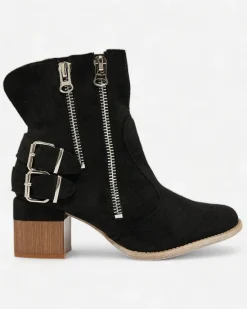 Hot Czarne zdobione botki na obcasie Zerta Botki Bez Ocieplenia|Botki Na Słupku