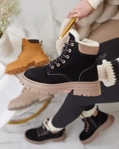 Best Czarno- brązowe damskie ocieplane botki typu trapery Radoras Trapery|Botki Z Delikatnym Ociepleniem