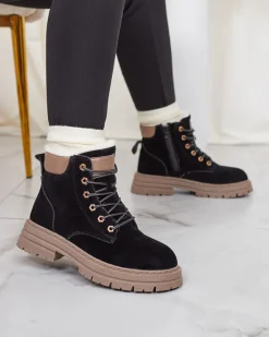 Best Czarno- brązowe damskie ocieplane botki typu trapery Radoras Trapery|Botki Z Delikatnym Ociepleniem