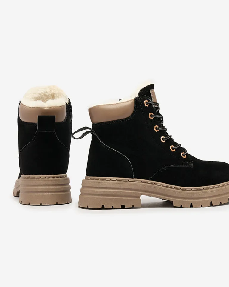 Best Czarno- brązowe damskie ocieplane botki typu trapery Radoras Trapery|Botki Z Delikatnym Ociepleniem