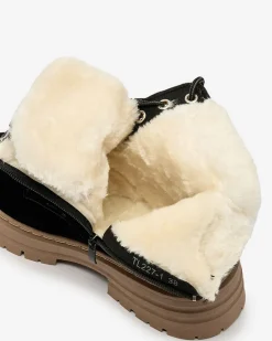 Best Czarno- brązowe damskie ocieplane botki typu trapery Radoras Trapery|Botki Z Delikatnym Ociepleniem