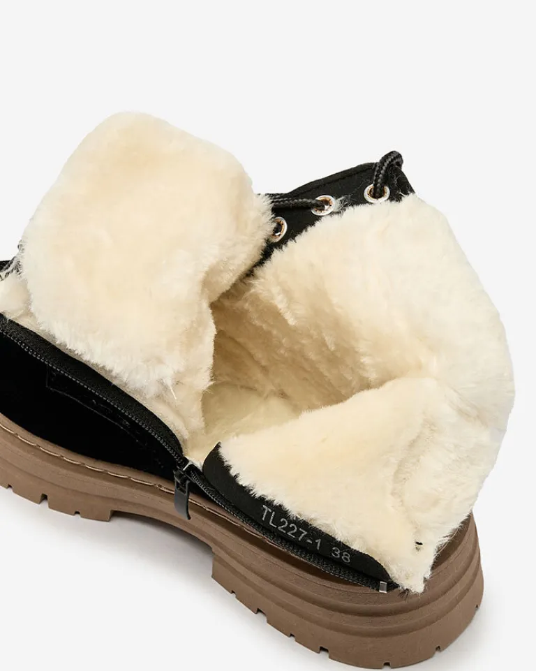 Best Czarno- brązowe damskie ocieplane botki typu trapery Radoras Trapery|Botki Z Delikatnym Ociepleniem