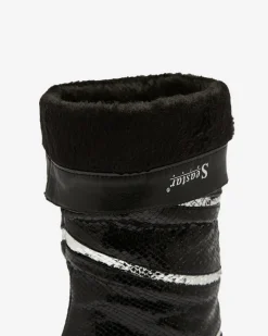 Online Czarno- srebrne damskie kozaki na szpilce z tłoczeniem w paski Felifea Kozaki Na Obcasie|Kozaki Z Ociepleniem