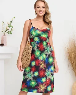 Hot Czarno- zielona damska sukienka z printem Sukienki Letnie|Sukienki Krótkie