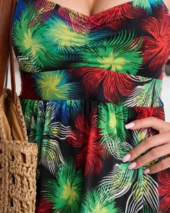 Hot Czarno- zielona damska sukienka z printem Sukienki Letnie|Sukienki Krótkie