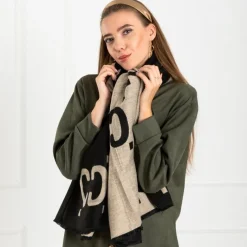 Online Czarno- damski ciepły wzorzysty szalik dwustronny Damskie Chusty / Apaszki / Szaliki